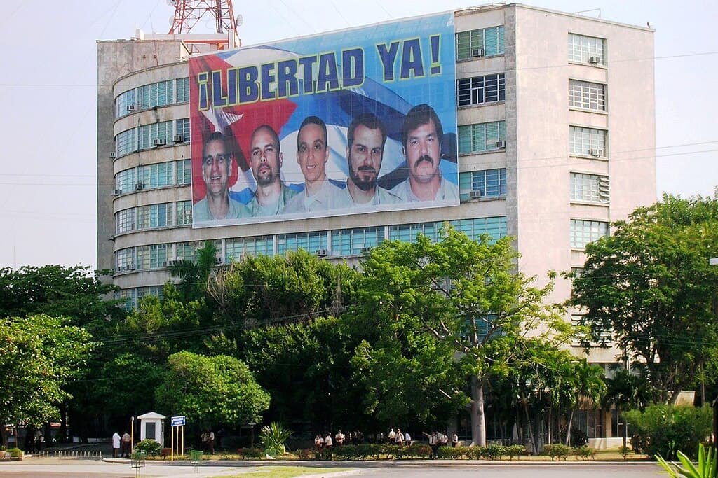 Portraits of the Cuban Five, arrested in the United States, displayed in Cuba during calls for their release.